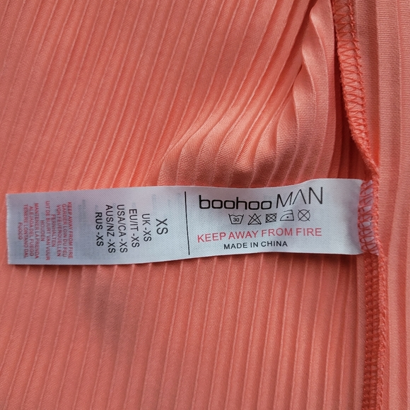 Boohoo Man Coral LongSleeve Buttoned Down Top - Picture 3 of 7